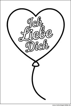 Luftballon Ich liebe Dich als Ausmalbild kostenlos
