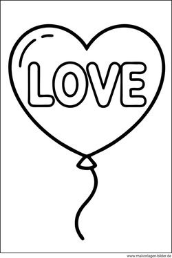 Luftballon mit der Schrift love Ausmalbild