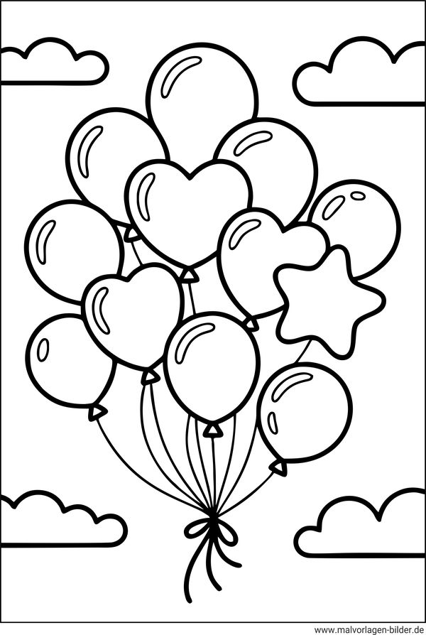 Luftballons am Himmel Ausmalbild