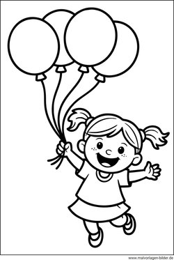 Mädchen mit Luftballons Ausmalbild gratis