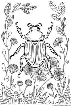 Käfer auf einer Blumenwiese Ausmalbild Erwachsene und Senioren