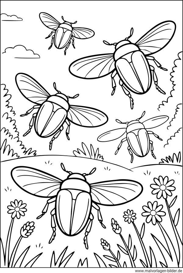 Malvorlage Maikäfer beim Fliegen