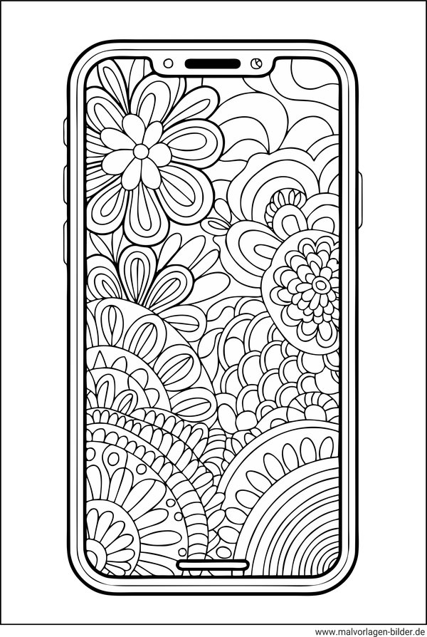 Ausmalbild Handy mit Blumenmuster