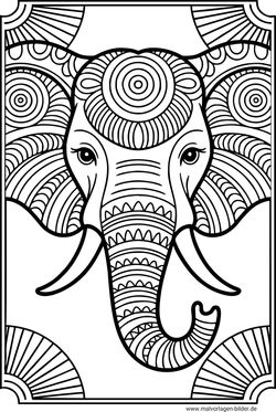 Elefantenkopf mit Muster Malbild ausdrucken