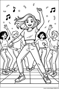 Jugendliche tanzen in der Disco Ausmalbild