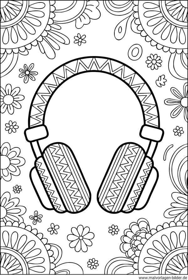 Kopfhörer mit Muster Ausmalbild