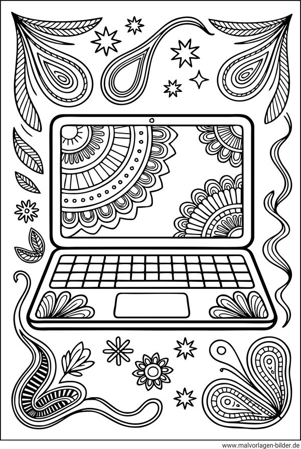 Laptop Muster Ausmalbild ab 12 Jahren