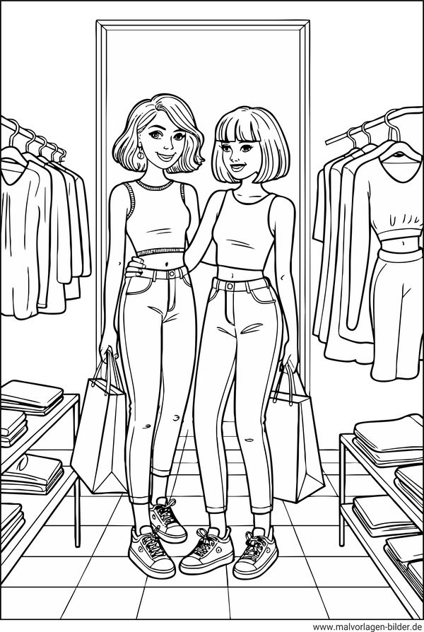 Teenager beim Shoppen Ausmalbild