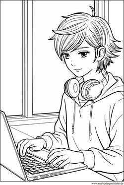 Teenager mit Laptop als Ausmalbild drucken und ausmalen