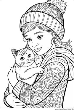 Teenager Mädchen Katze Ausmalbild malen