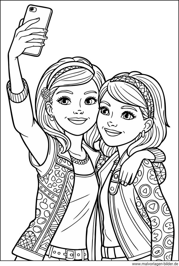 Teenager Mädchen machen ein Selfie Ausmalbild