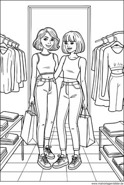 Zwei Teenager Shoppen Ausmalbild kostenlos