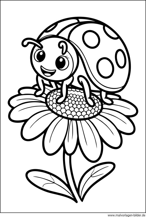 Ausmalbild Marienkäfer auf einer Blume