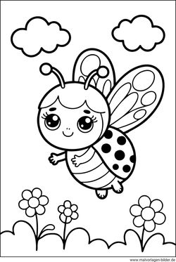 Marienkäfer fliegt über eine Blumenwiese Ausmalbild