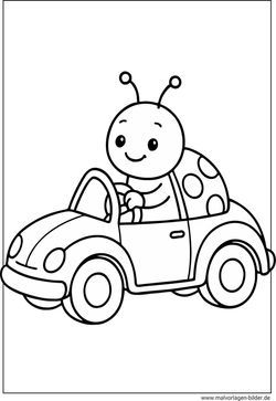 Malvorlage Marienkäfer fährt ein Auto