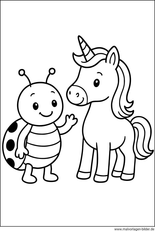 Marienkäfer und Einhorn Ausmalbild