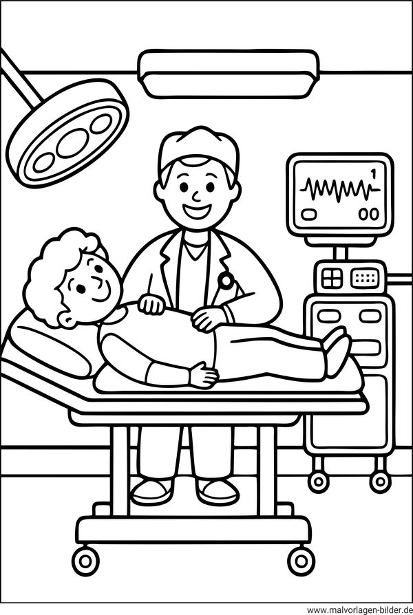 Arzt Untersucht einen Patienten Ausmalbild