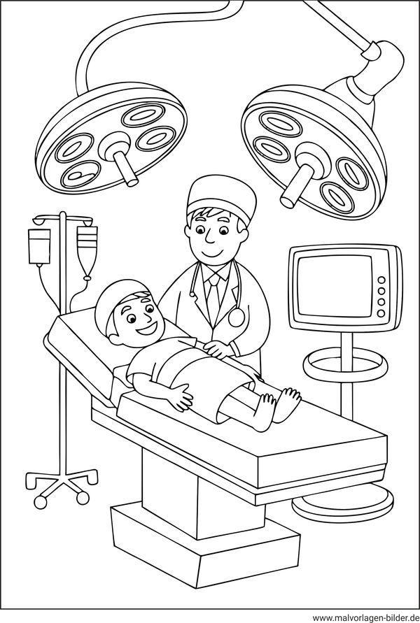 Ausmalbild Operation im Krankenhaus