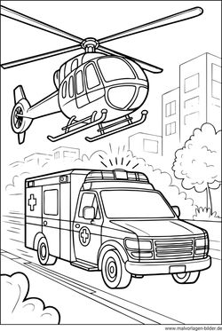 Krankenwagen Hubschrauber Malvorlage