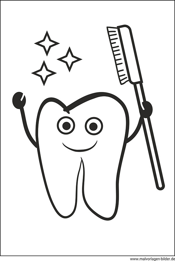 Zahn mit Zahnbürste - Ausmalbild Zähneputzen