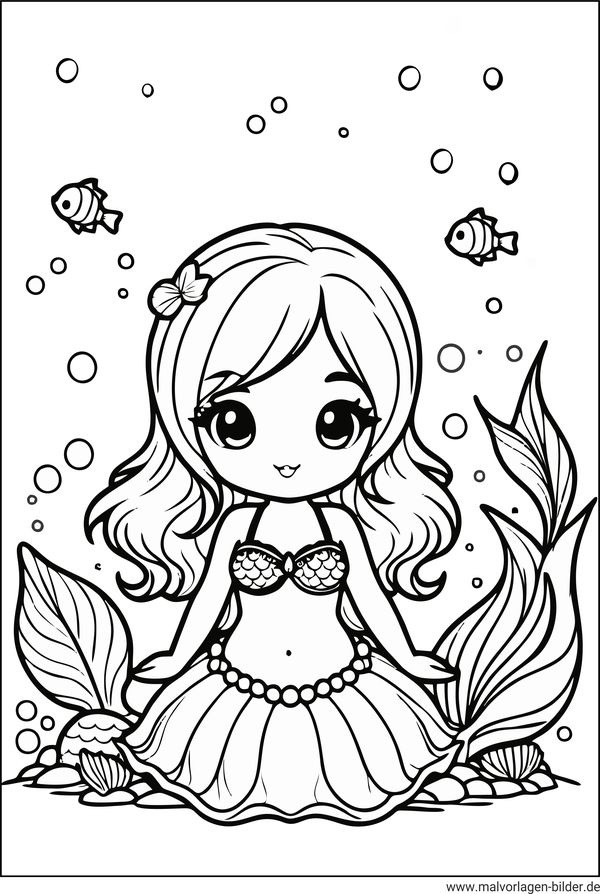 Ausmalbild Nixe im Wasser