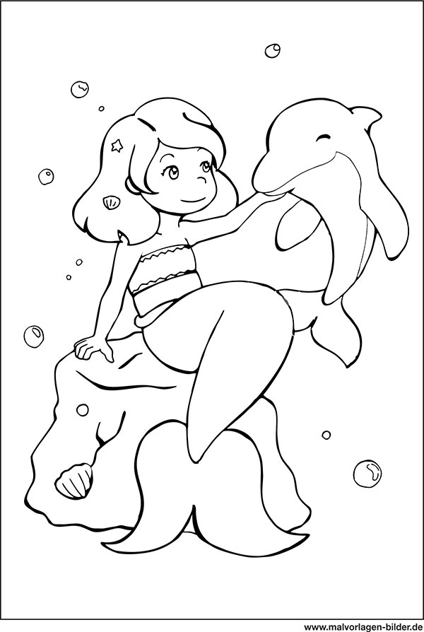 Meerjungfrau und der kleine Delfin - malvorlage
