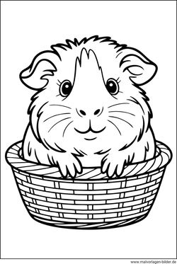 Meerschweinchen im Korb Ausmalbild für Kinder