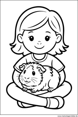 Mädchen und ein Meerschweinchen als Malvorlage