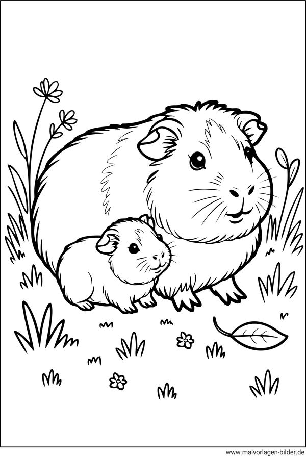 Mama und Baby Meerschweinchen-Ausmalbild