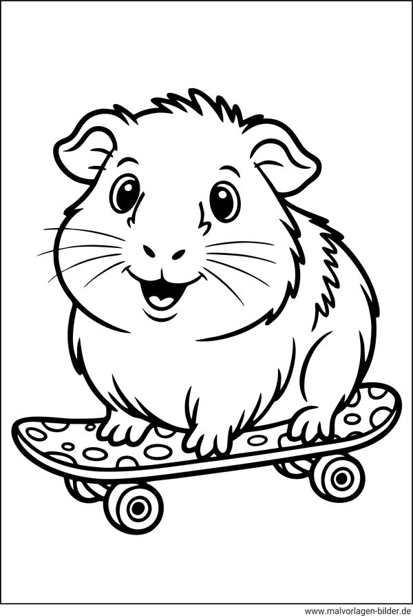 Meerschweinchen auf einem Skateboard Ausmalbild