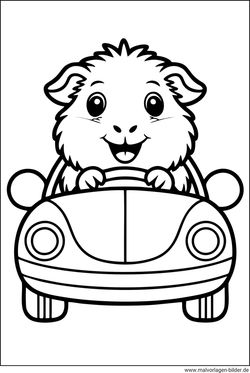 Meerschweinchen Auto lustiges Ausmalbild