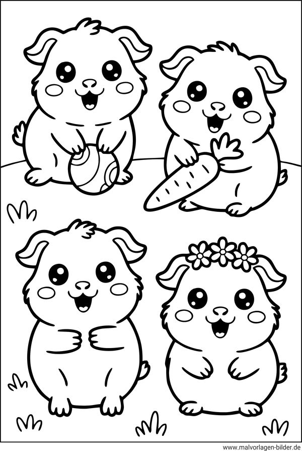 Meerschweinchen-Babys Ausmalbild