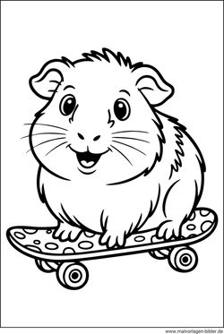 Meerschweinchen fährt Skateboard Ausmalbild