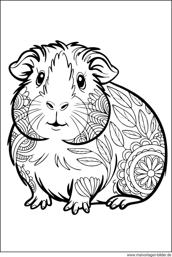 Meerschweinchen mit Muster Ausmalbild Erwachsene