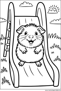 Meerschweinchen auf einer Rutsche Ausmalbild für Kinder