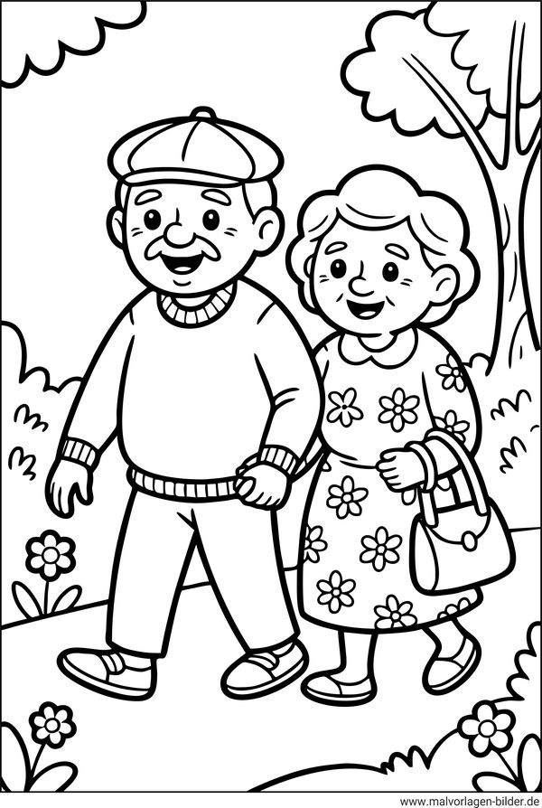 Ältere Menschen im Park Ausmalbild