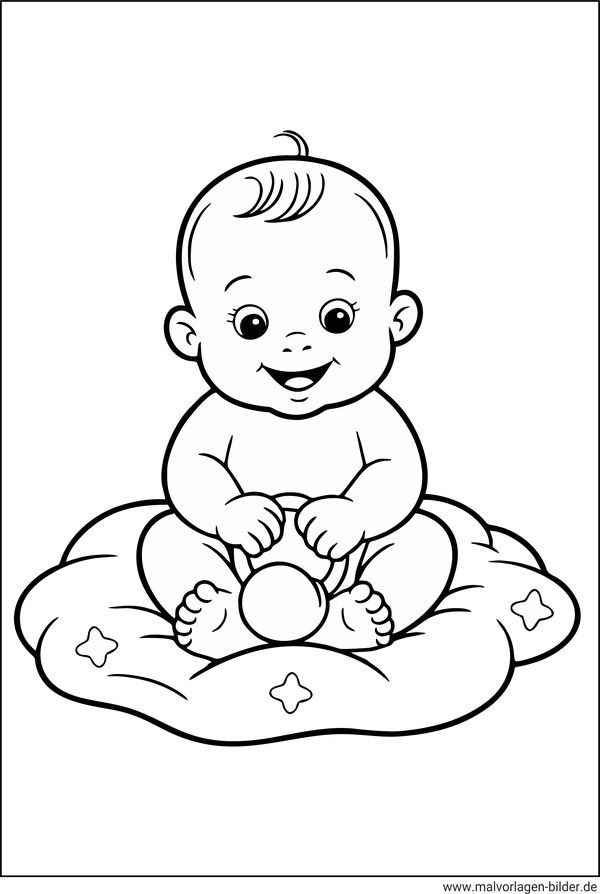 Ausmalbild Baby sitz auf einer Decke