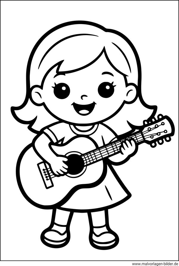 Ausmalbild Musik Mädchen spielt Gitarre