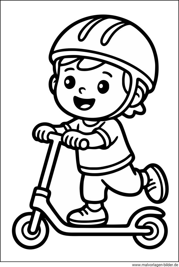 Junge fährt Roller Ausmalbild