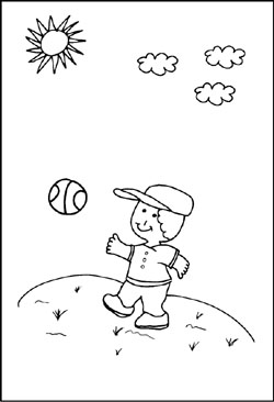 Malvorlage - Junge spielt mit dem Ball
