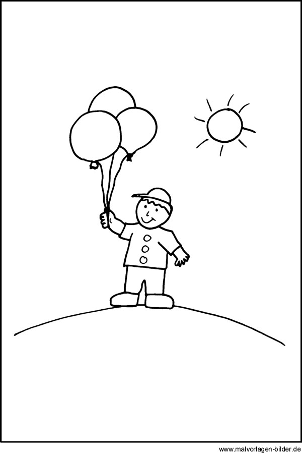 Malvorlage und Ausmalbild - Junge mit Luftballons