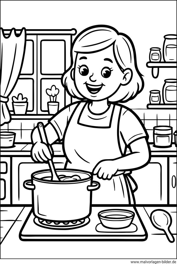 Mama beim Kochen in der Küche Ausmalbild