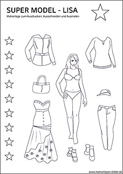 Super Model Lisa mit Kleidern als Vorlage zum Ausdrucken