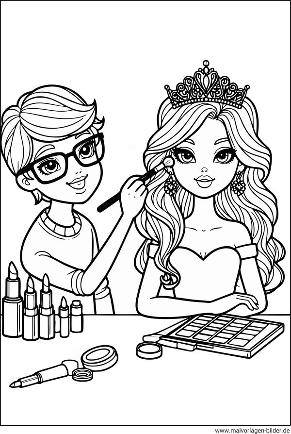 Topmodel beim Schminken Ausmalbild