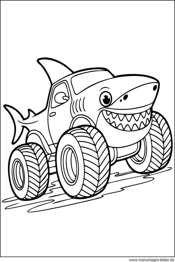 Ausmalbild Monster-Truck Hai