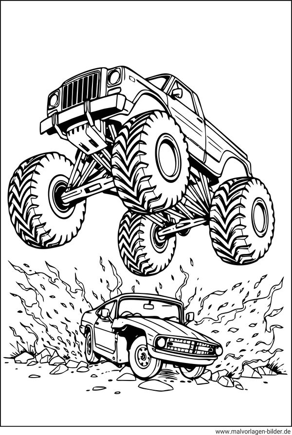 Ausmalbild Monster-Truck in Aktion