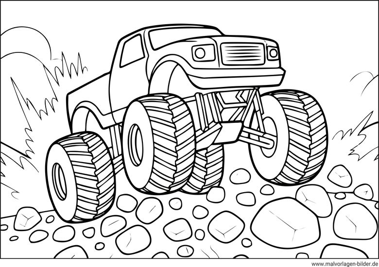 Monstertruck Ausmalbild Querformat