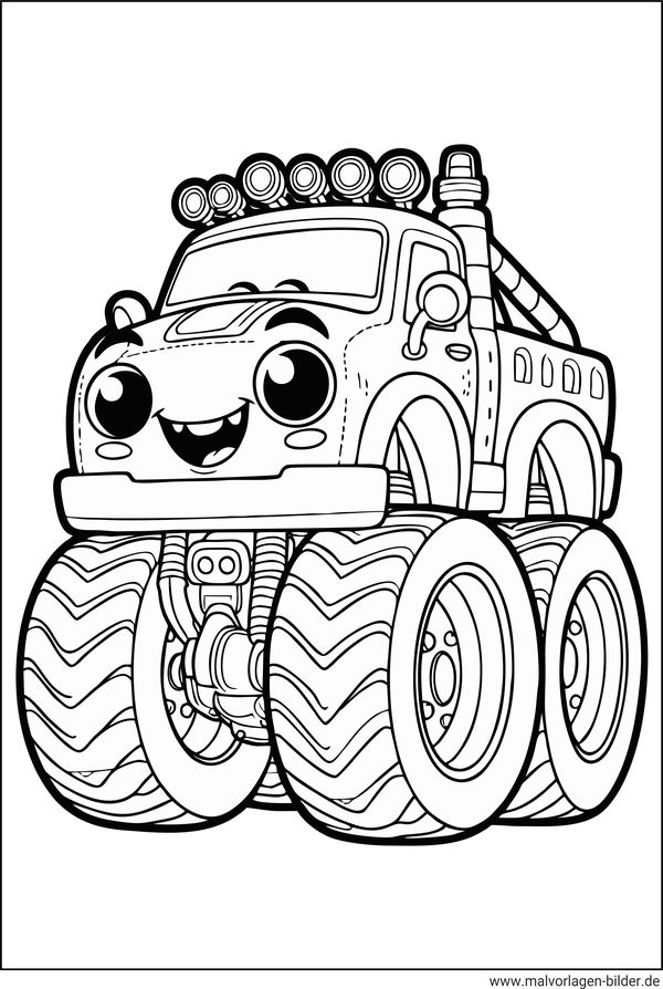Monstertruck mit Gesicht Ausmalbild