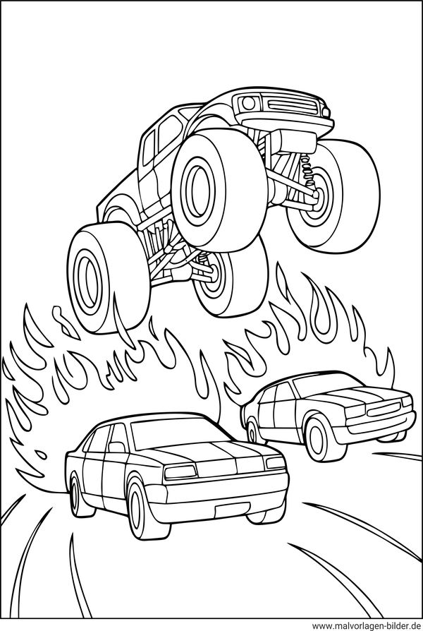 Monstertruck Stunt Ausmalbild