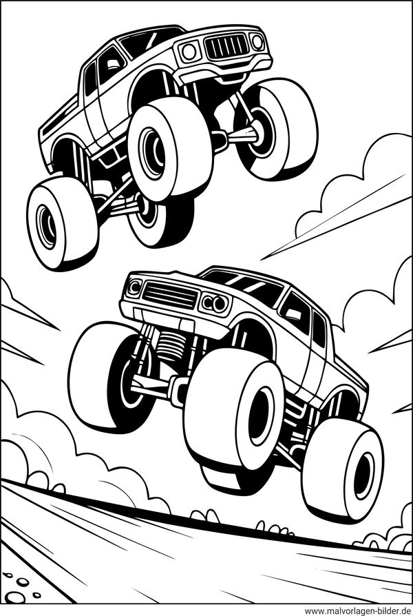 Zwei Monstertrucks Ausmalbild